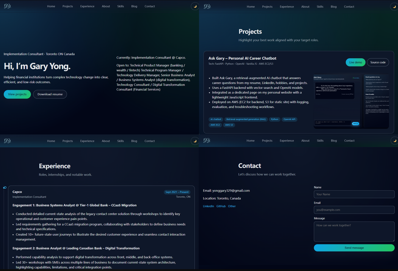 Screenshot of personal website homepage